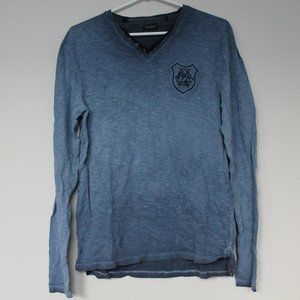 [BUFFALO DAVID BITTON] Blue Long-sleeve T-Shirt with  Crest